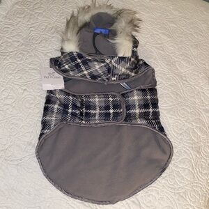Grey Plaid Dog Coat NWT